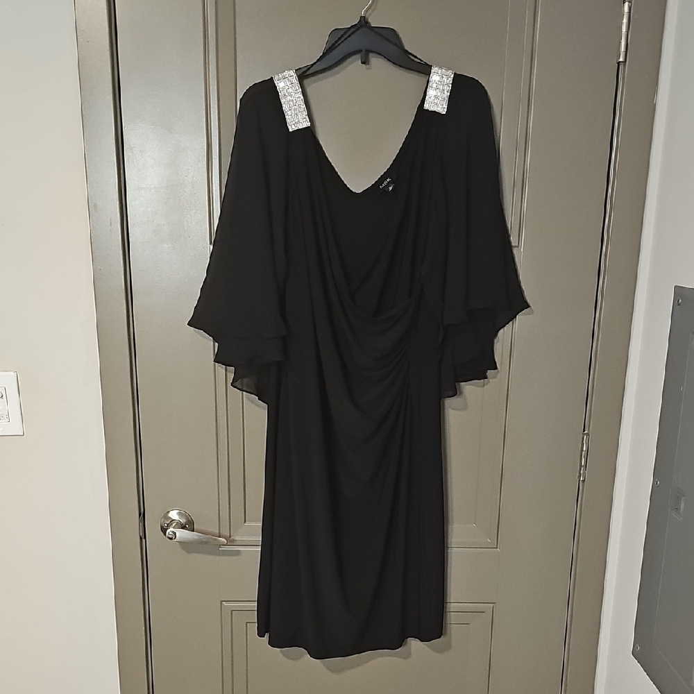 Black V-Neck Flutter Sleeve Cocktail Gown